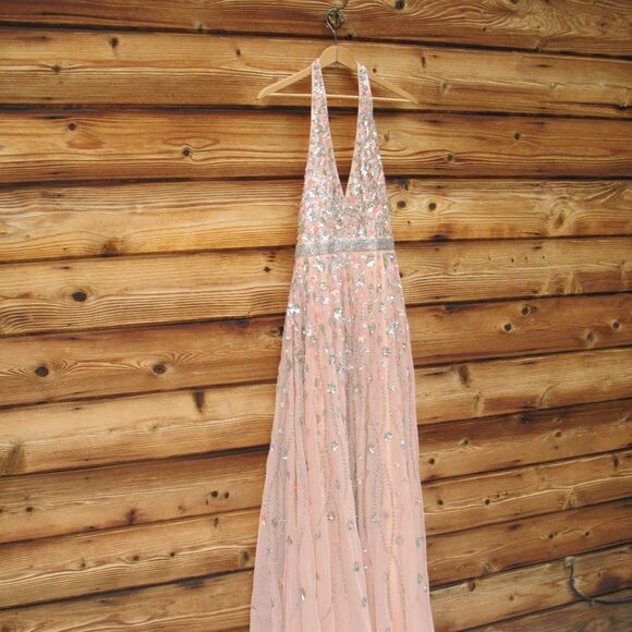 Mac Duggal 5654  Womens Blush Halter Back Floral Embellished Gown Dresss - Picture 6 of 16